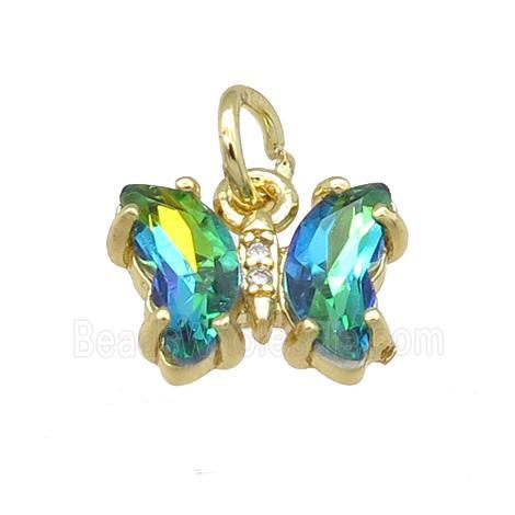 peacockgreen Crystal Glass Butterfly Pendant, gold plated