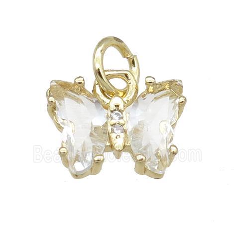 clear Crystal Glass Butterfly Pendant, gold plated
