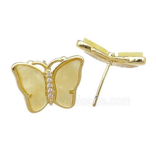 yellow Resin Butterfly Stud Earrings, gold plated