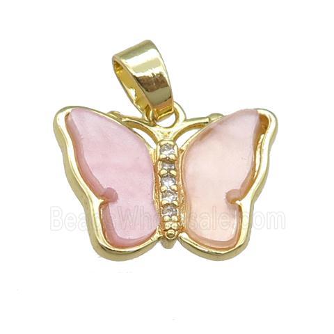 lt.pink Resin Butterfly Pendant, gold plated