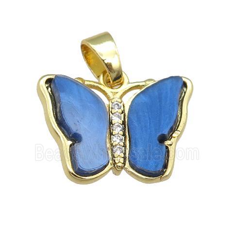 blue Resin Butterfly Pendant, gold plated
