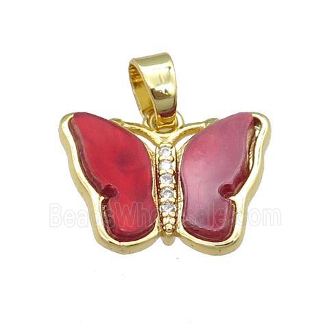 red Resin Butterfly Pendant, gold plated