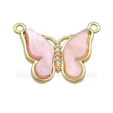 lt.pink Resin Butterfly Pendant with 2loops, gold plated