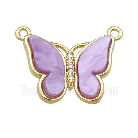 lavender Resin Butterfly Pendant with 2loops, gold plated