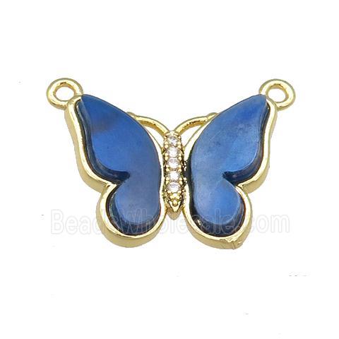 blue Resin Butterfly Pendant with 2loops, gold plated
