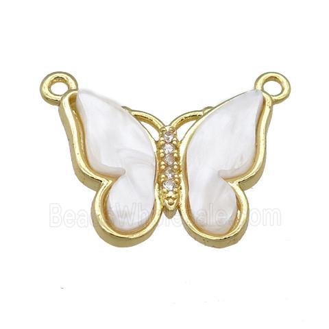 white pearlized Resin Butterfly Pendant with 2loops, gold plated