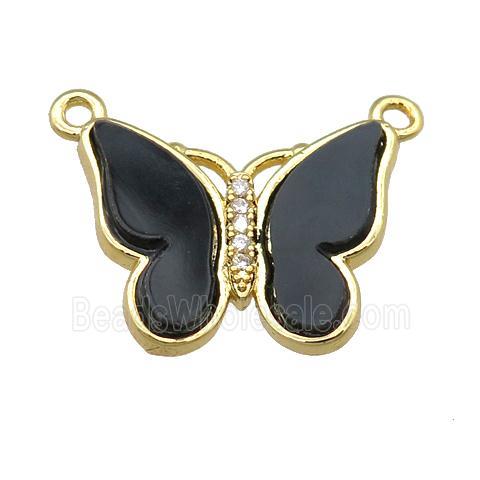 black Resin Butterfly Pendant with 2loops, gold plated