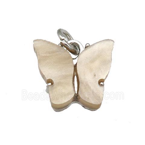 brown Resin Butterfly Pendant, platinum plated