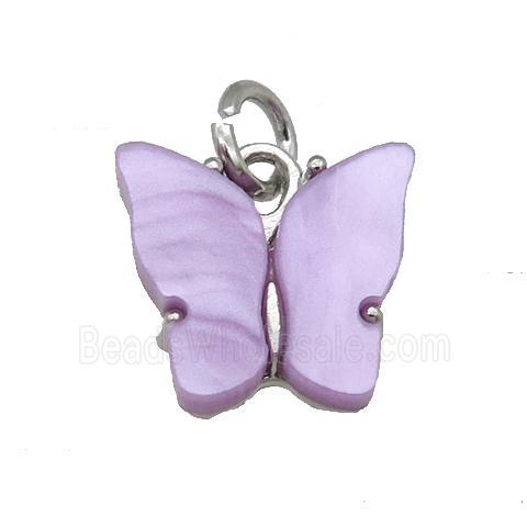 lavender Resin Butterfly Pendant, platinum plated