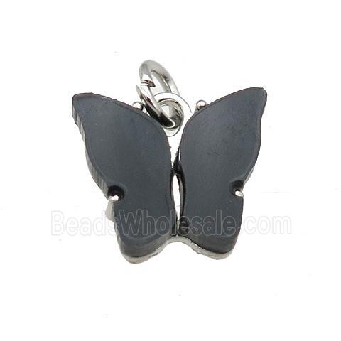 black Resin Butterfly Pendant, platinum plated