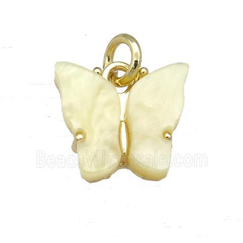 yellow Resin Butterfly Pendant, gold plated