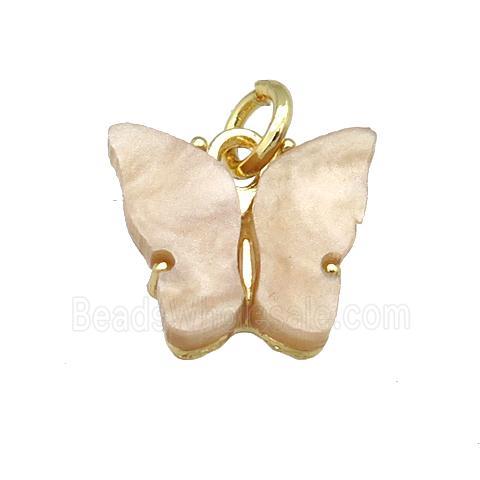 brown Resin Butterfly Pendant, gold plated