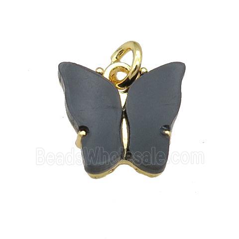 black Resin Butterfly Pendant, gold plated