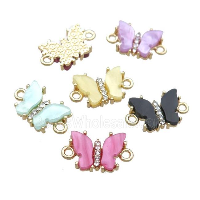 Resin Butterfly Connector pave zircon, gold plated, mixed color