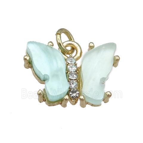 lt.green Resin Butterfly Pendant, gold plated
