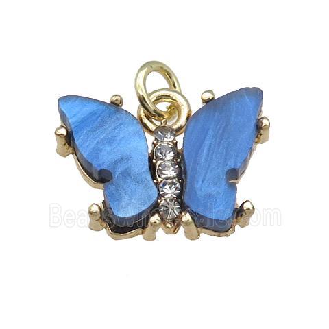 blue Resin Butterfly Pendant, gold plated
