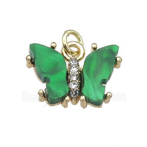 green Resin Butterfly Pendant, gold plated