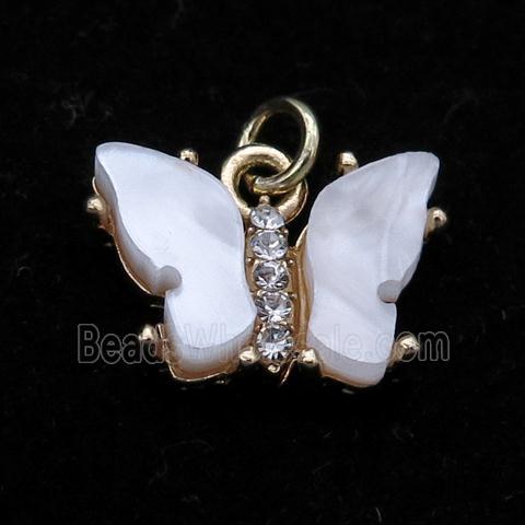 white pearlized Resin Butterfly Pendant, gold plated