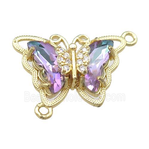 lavender Crystal Glass Butterfly Connector, gold plated