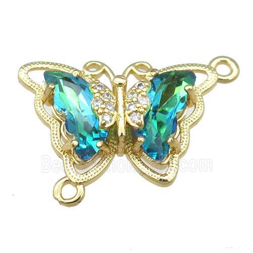green Crystal Glass Butterfly Connector, gold plated