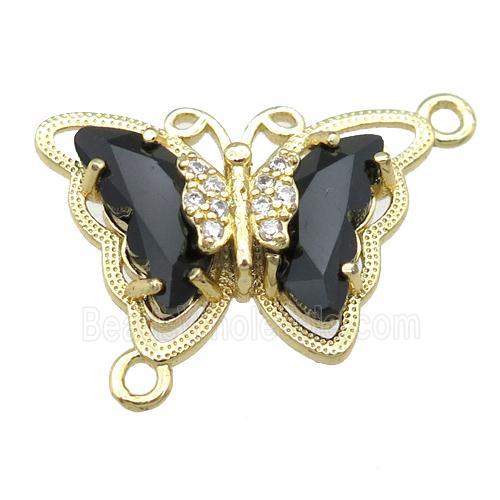black Crystal Glass Butterfly Connector, gold plated