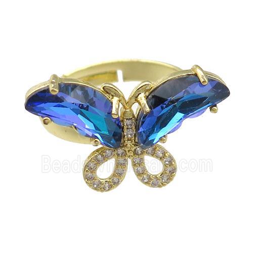 dp.blue Crystal Glass Butterfly Rings, adjustable, gold plated