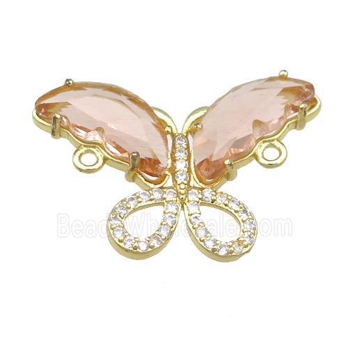 peach Crystal Glass Butterfly Connector, gold plated