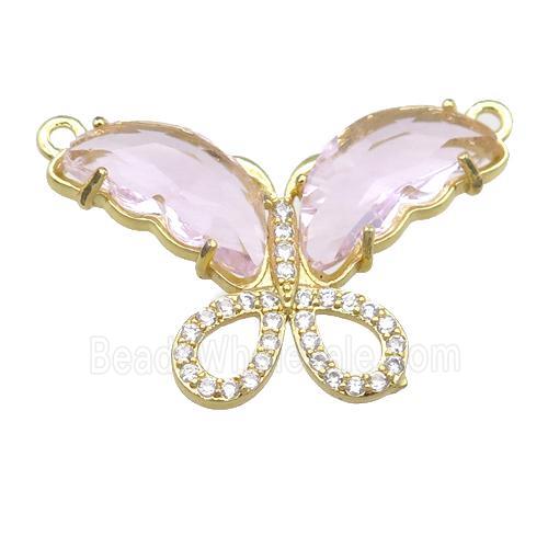 lt.pink Crystal Glass Butterfly Pendant with 2loops, gold plated