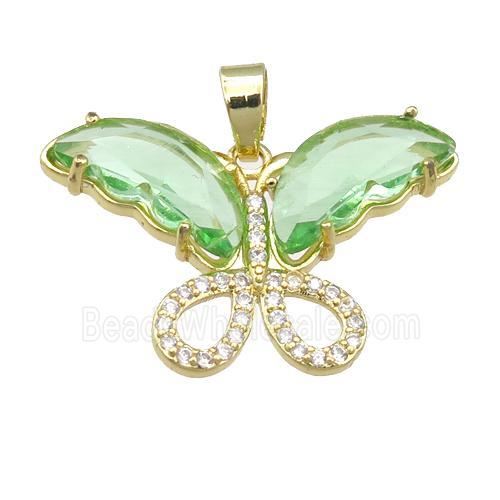lt.green Crystal Glass Butterfly Pendant, gold plated