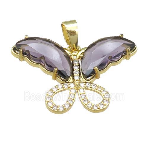purple Crystal Glass Butterfly Pendant, gold plated