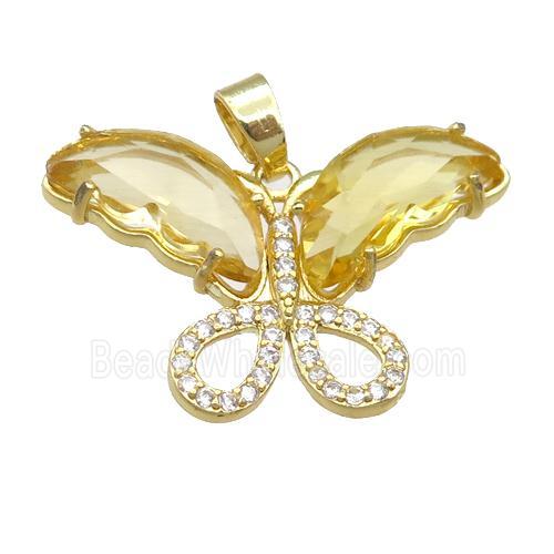 golden Crystal Glass Butterfly Pendant, gold plated