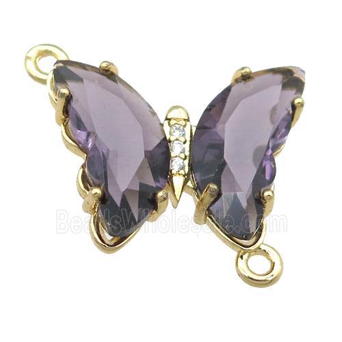 purple Crystal Glass Butterfly Connector, gold plated