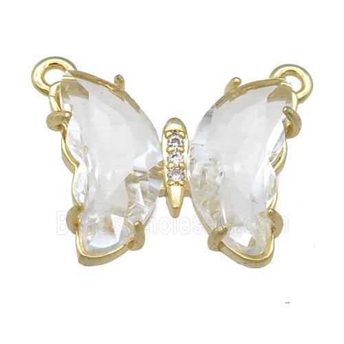 clear Crystal Glass Butterfly Pendant with 2loops, gold plated