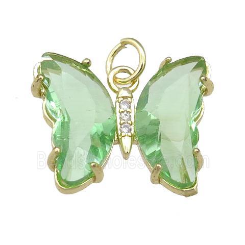 green Crystal Glass Butterfly Pendant, gold plated