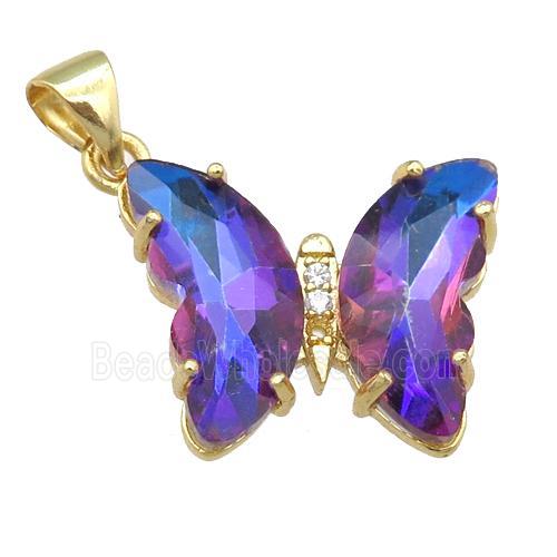 bluepurple Crystal Glass Butterfly Pendant, gold plated
