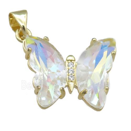 clear AB-color Crystal Glass Butterfly Pendant, gold plated