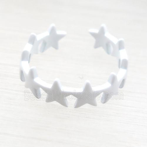 copper Rings with white fire lacquered, star, adjustable