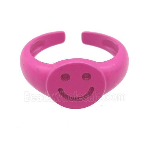 copper Rings with pink fire lacquered, emoji, adjustable