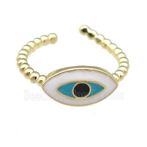 copper Rings with enamel eye, gold plated, adjustable