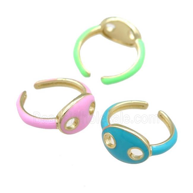 copper Rings with enamel pignose, adjustable, gold plated, mix