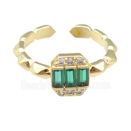 copper Rings pave green zircon, gold plated, adjustable