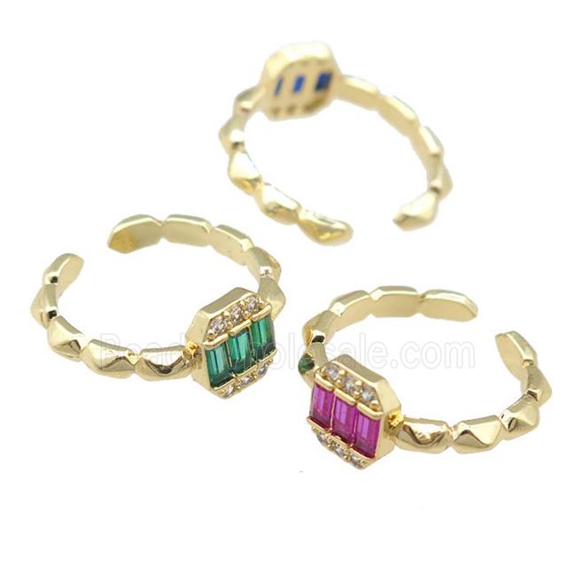 copper Rings pave zircon, gold plated, adjustable, mixed