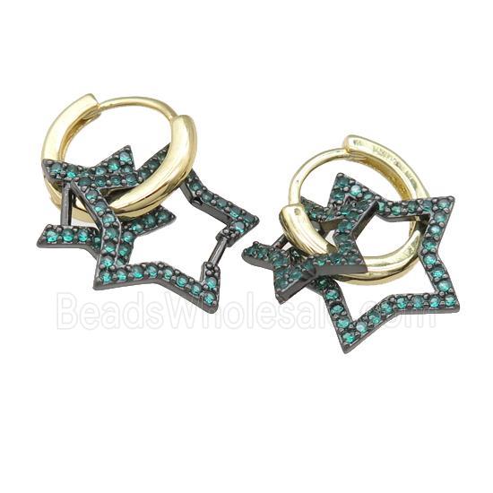 copper hoop Earring with star pave green zircon, gold plated