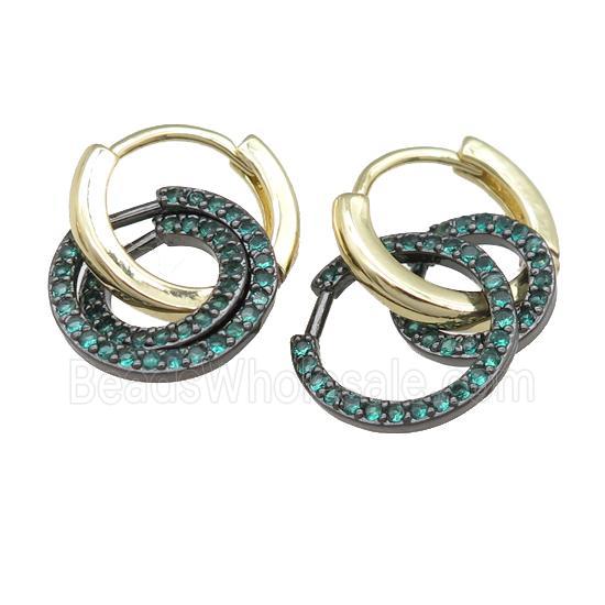 copper hoop Earring with circle pave green zircon, gold plated