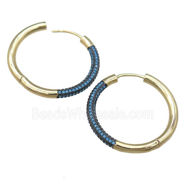 copper Hoop Earrings pave turq zircon, gold plated