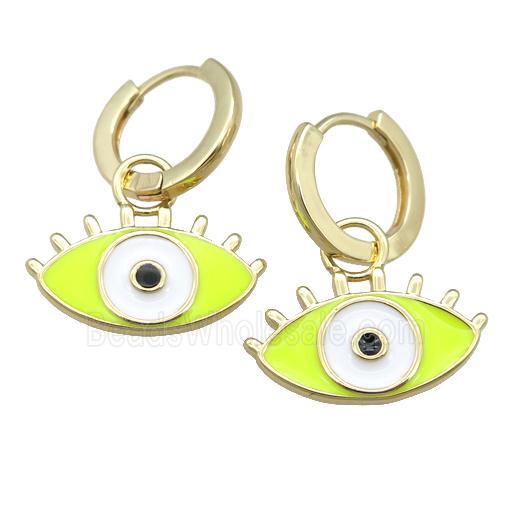 copper Hoop Earring with yellow Enamel Eye, gold plated