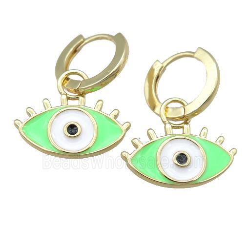 copper Hoop Earring with green Enamel Eye, gold plated