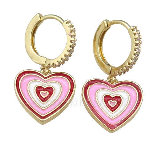 copper Hoop Earring with Enamel Heart, gold plated