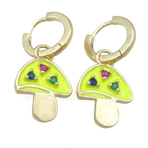 copper Hoop Earring with yellow Enamel Mushroom, gold plated