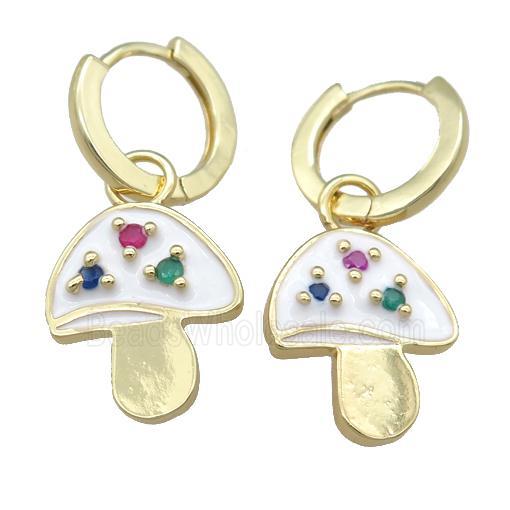 copper Hoop Earring with white Enamel Mushroom, gold plated